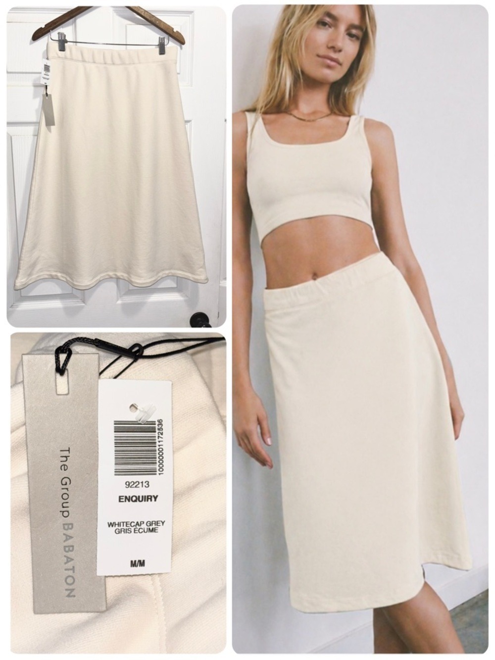 NWT Aritzia Babaton Enquiry Skirt Midi Length Whitecap Grey Cream Size Medium
